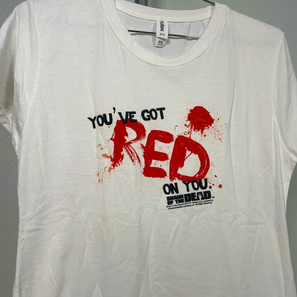 Tultex white Shaun of the Dead graphic tee ‘You’ve got red on you’ womans sz XXL